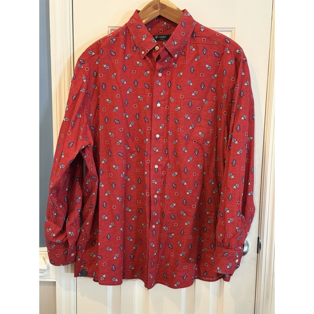 Cremieux Men's Size 2xβ Red Button Up Shirt 100% Cotton Preppy Quiet Luxury
